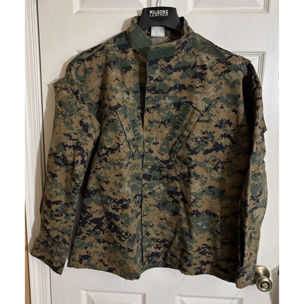 VTG Propper Battle Dress Military Coat Digital Camo US Navy Miller Names Size L